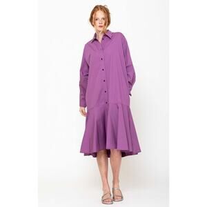 Rachel Comey Zanza Button Front Cotton Poplin Fluted Skirt Dress Small XS/S $525